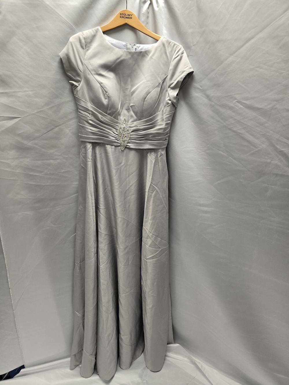 Silver Cap Sleeve Dress with Embellished Waist